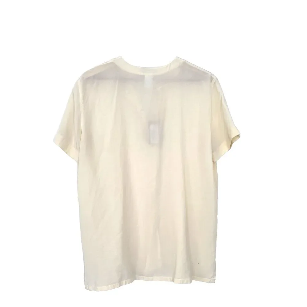 Rena Rowan 100% Silk Button Front Short Sleeve Blouse Cream Ivory Size 10